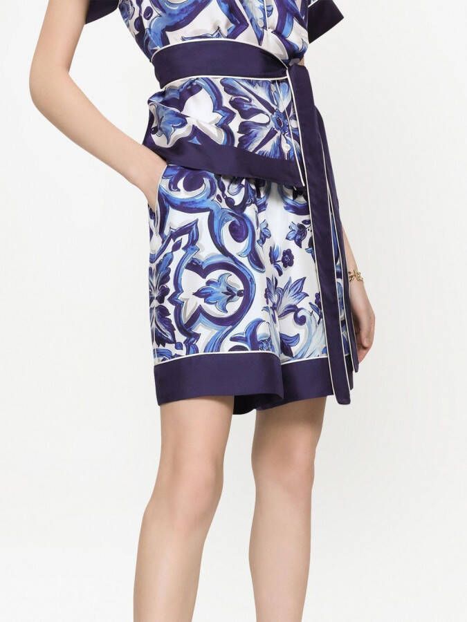 Dolce & Gabbana Zijden pyjamashorts met Majolica-print Blauw