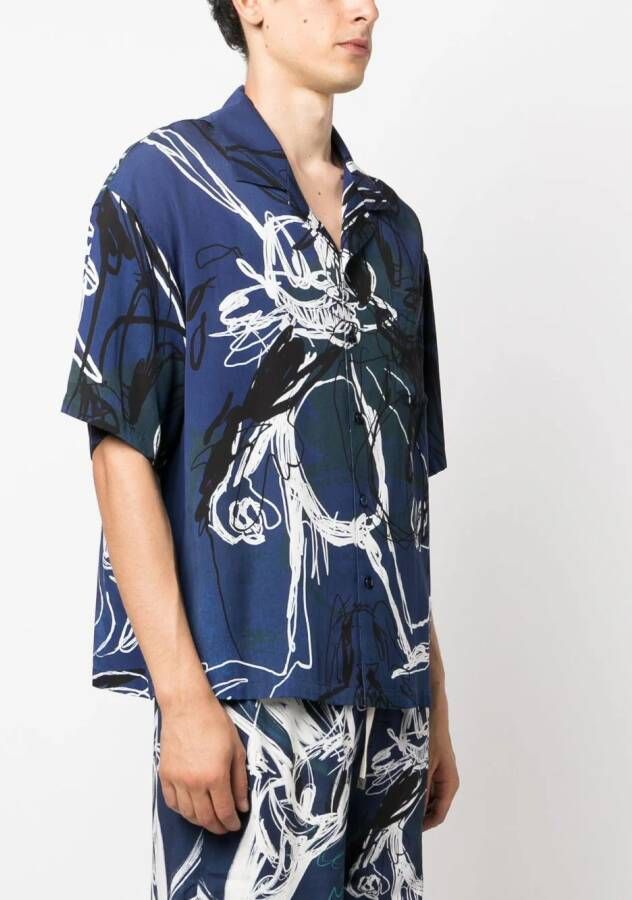 DOMREBEL Overhemd met abstracte print Blauw
