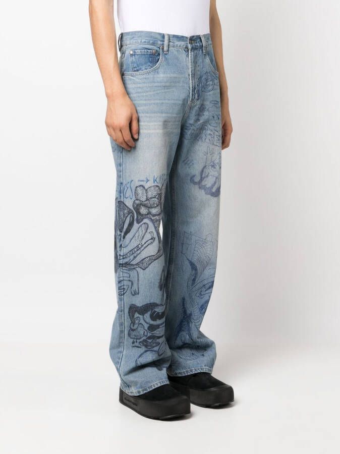 DOMREBEL Jeans met grafische print Blauw