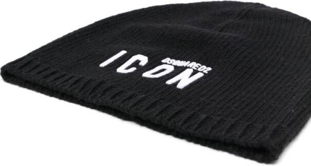 Dsquared2 Be Icon-embroidered ribbed beanie Zwart