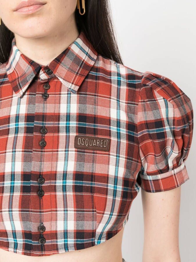 Dsquared2 checked puff-sleeve shirt Rood