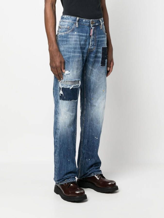 DSQUARED2 distressed-effect patchwork jeans Blauw