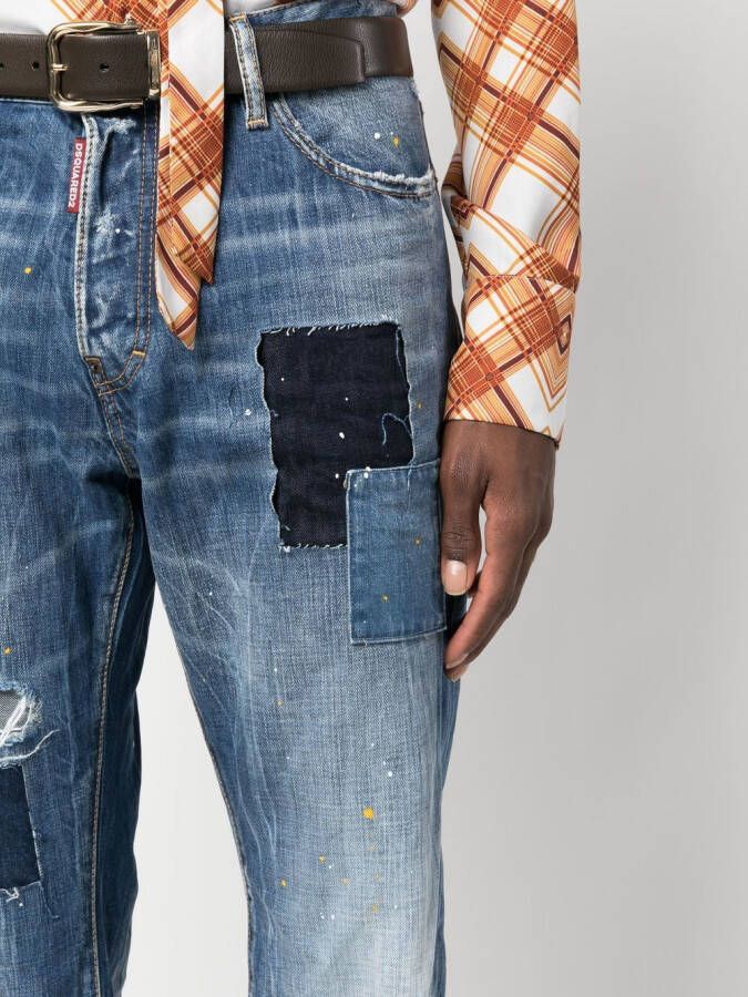 DSQUARED2 distressed-effect patchwork jeans Blauw