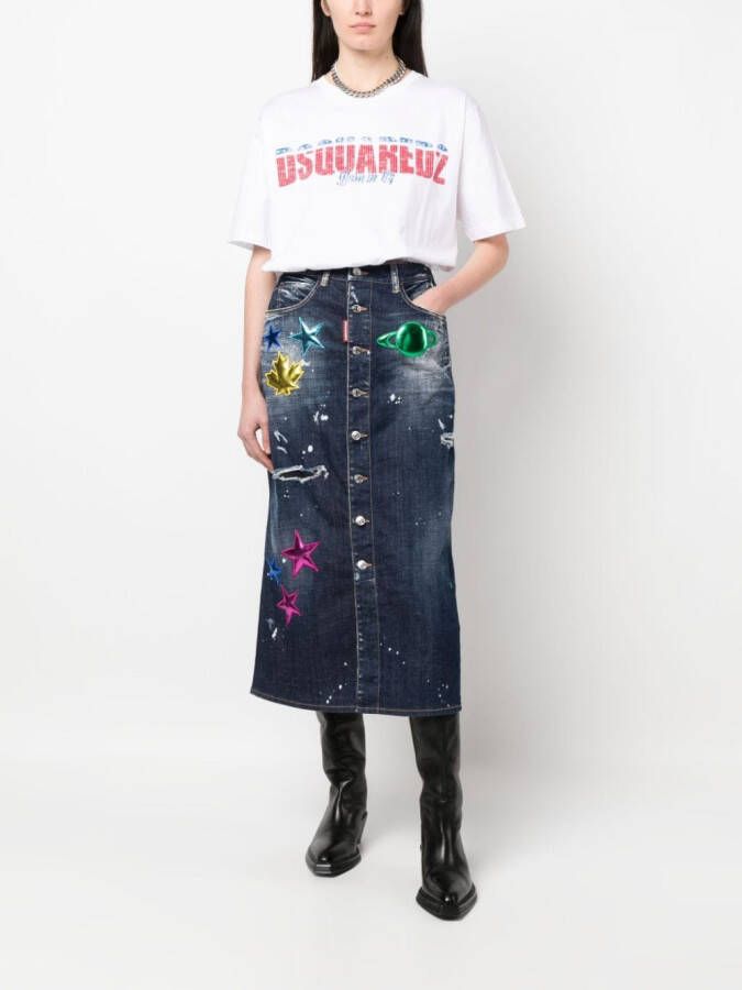 DSQUARED2 distressed patch-detail denim skirt Blauw