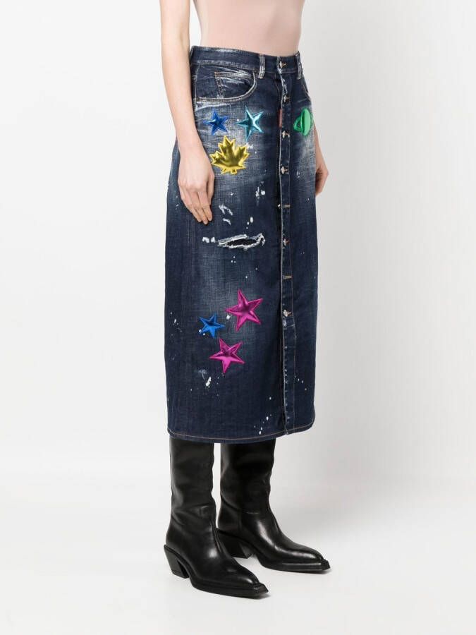 DSQUARED2 distressed patch-detail denim skirt Blauw