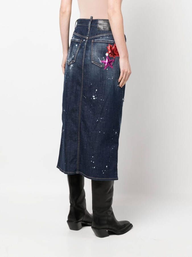 DSQUARED2 distressed patch-detail denim skirt Blauw