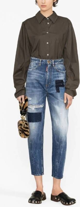 Dsquared2 distressed patchwork cropped jeans Blauw