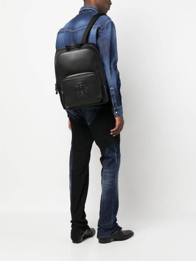 Dsquared2 embossed-monogram leather backpack Zwart