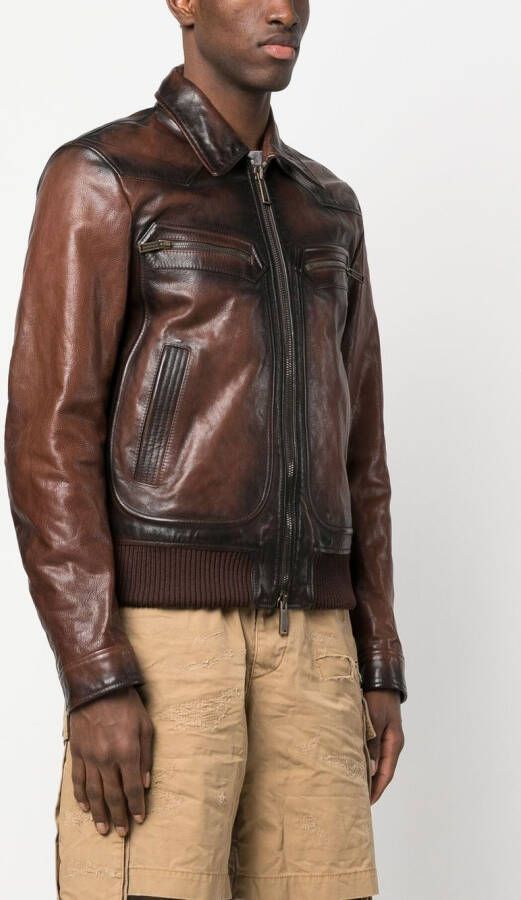 Dsquared2 faded-effect leather jacket Bruin