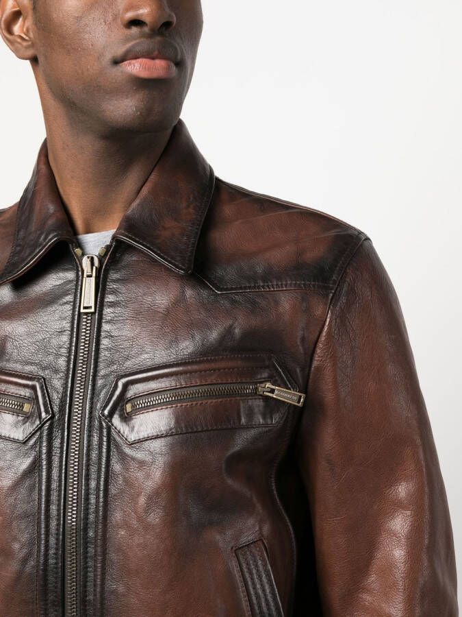 Dsquared2 faded-effect leather jacket Bruin