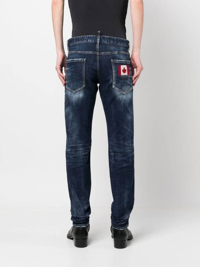 Dsquared2 flag patch slim-fit jeans Blauw