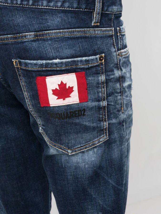 Dsquared2 flag patch slim-fit jeans Blauw
