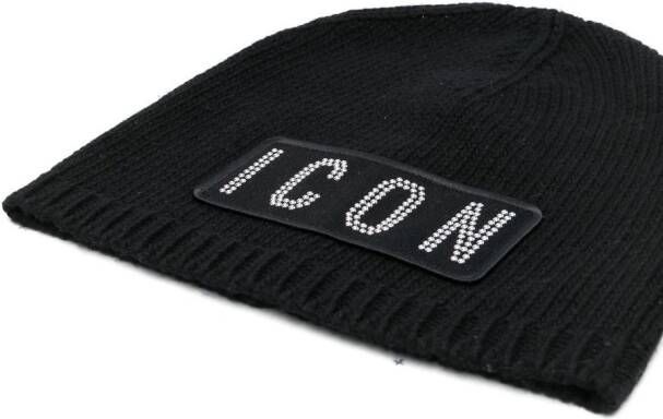 Dsquared2 Icon-patch knitted beanie Zwart