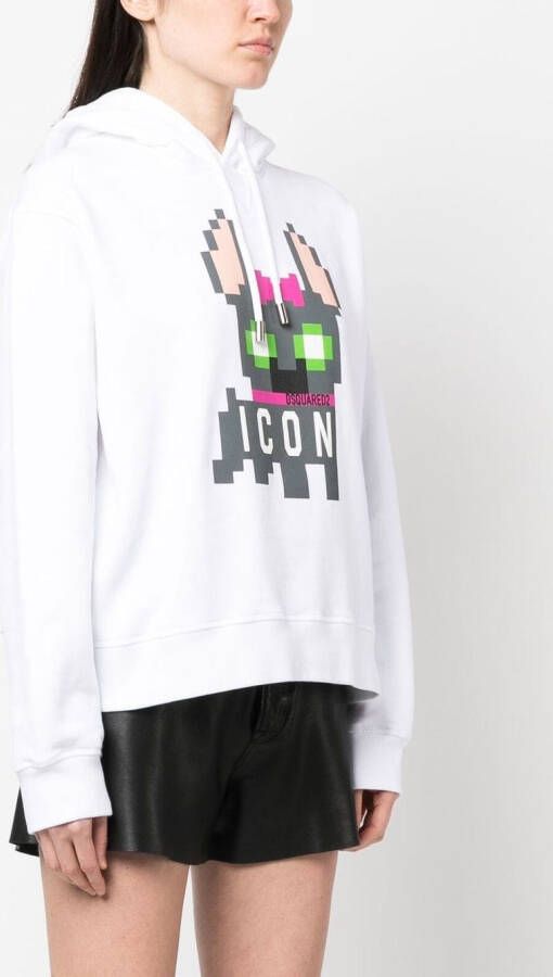 DSQUARED2 Icon pixelated-print hoodie Wit