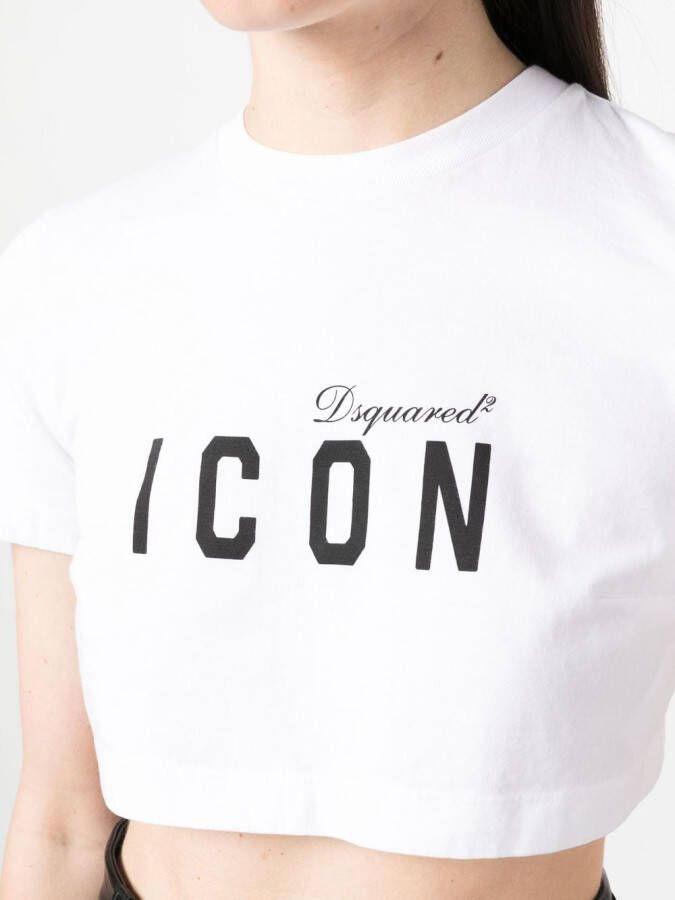 Dsquared2 Icon-print cropped cotton T-shirt Wit
