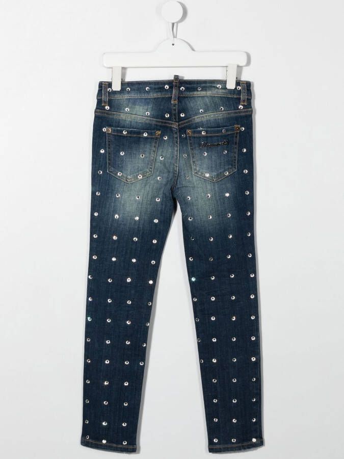 Dsquared2 Kids Jeans met Swaroski kristallen Blauw