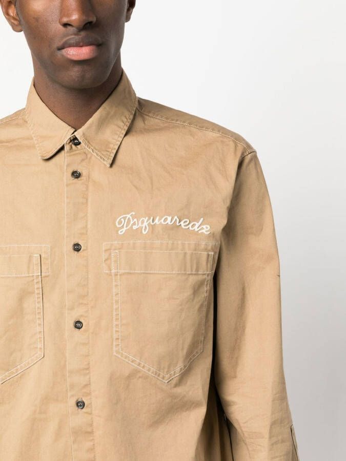 Dsquared2 logo-embroidered button-up shirt Beige