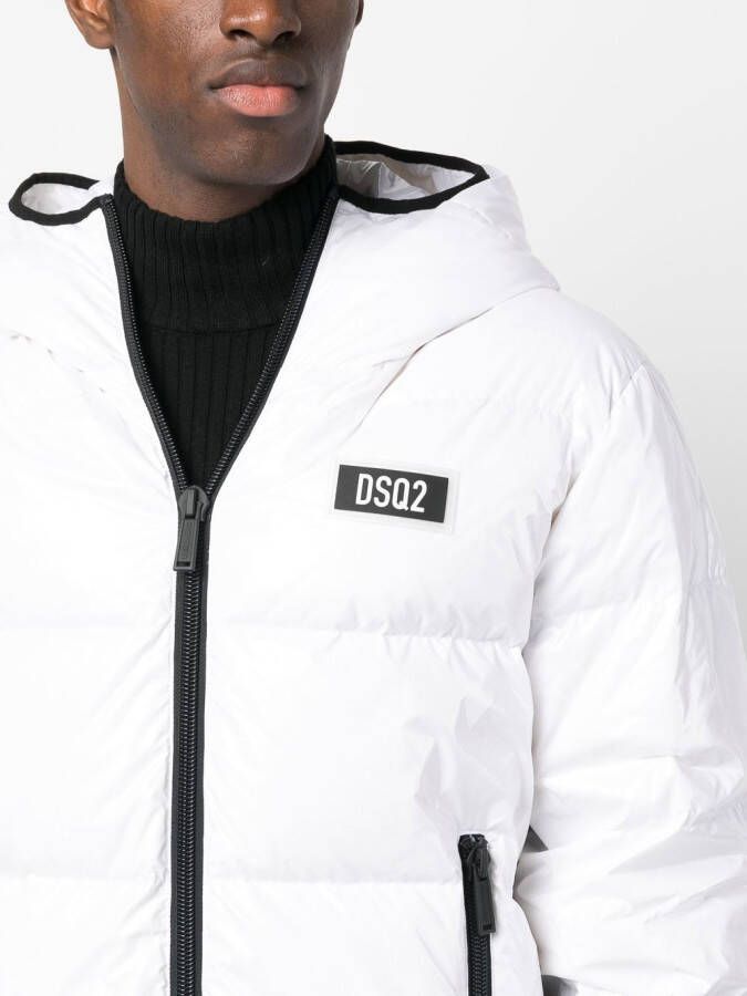 Dsquared2 logo-patch hooded down jacket Wit