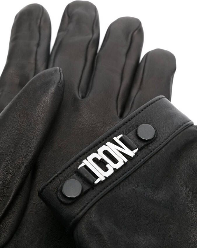Dsquared2 logo-plaque leather gloves Zwart
