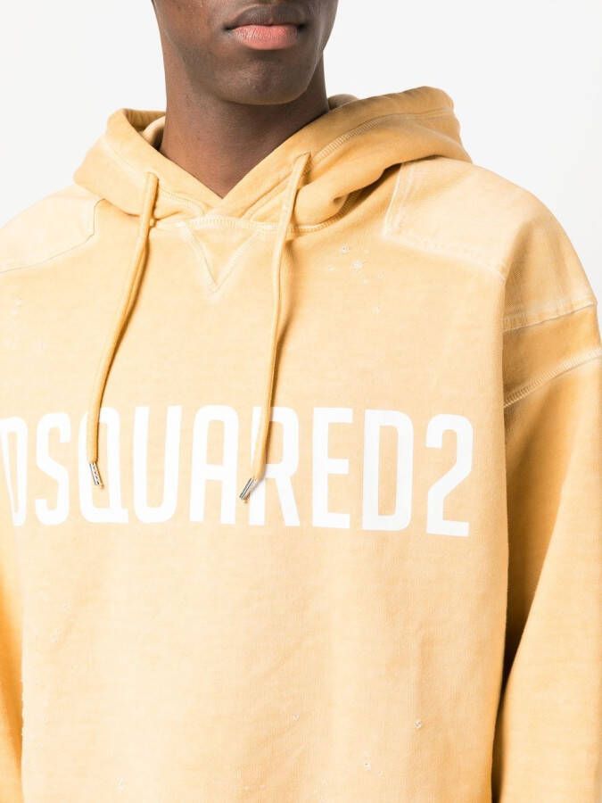 Dsquared2 logo-print drawstring hoodie Geel