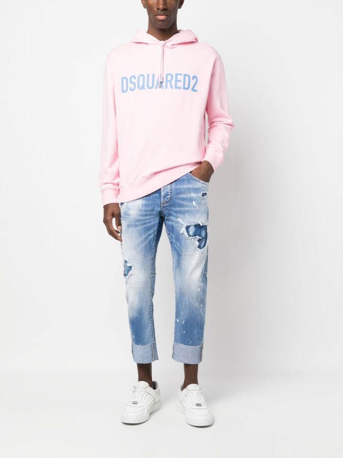 DSQUARED2 logo-print drawstring hoodie Roze