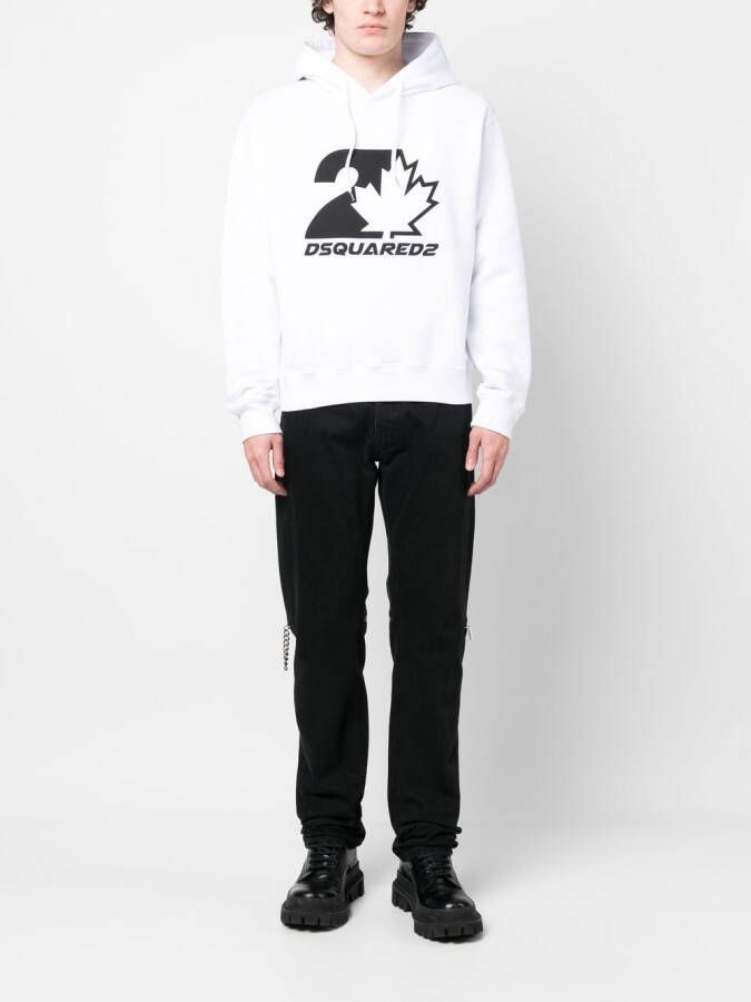DSQUARED2 logo-print drawstring hoodie Wit