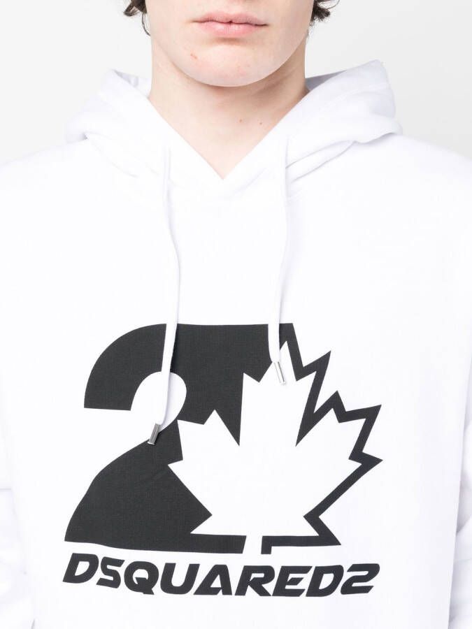 DSQUARED2 logo-print drawstring hoodie Wit