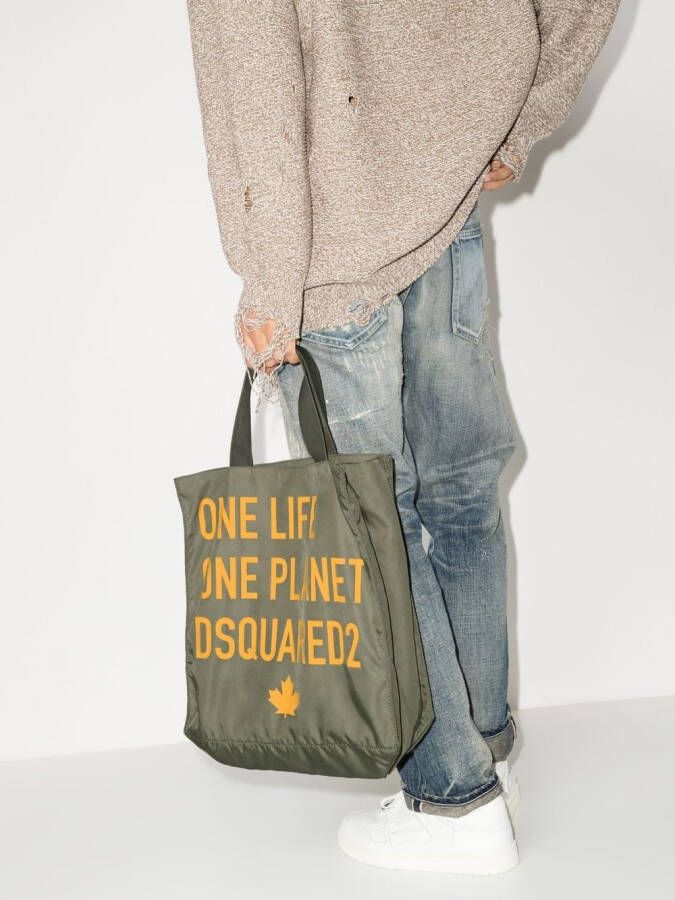 DSQUARED2 One Planet shopper met tekst Groen