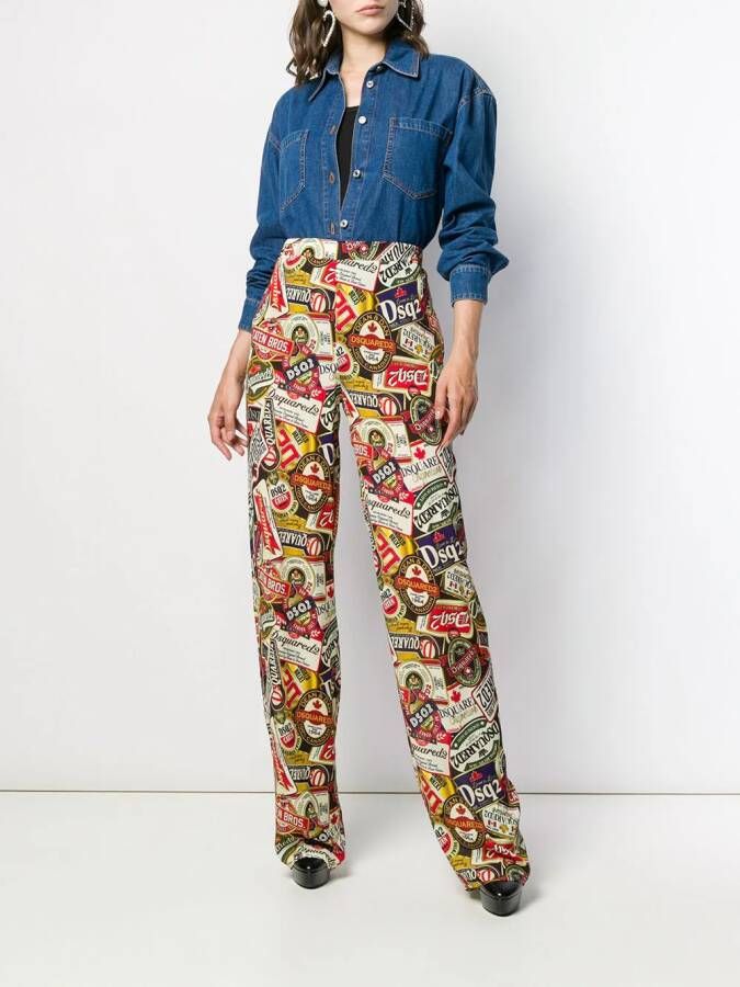 DSQUARED2 Palazzo broek met print Beige