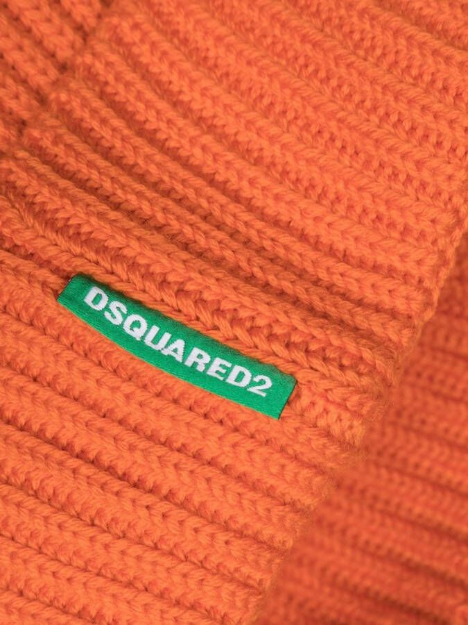 DSQUARED2 Ribgebreide muts en sjaal Oranje