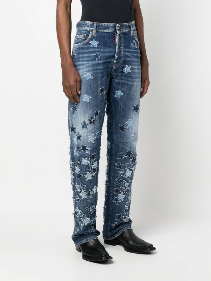 DSQUARED2 star-motif patchwork jeans Blauw