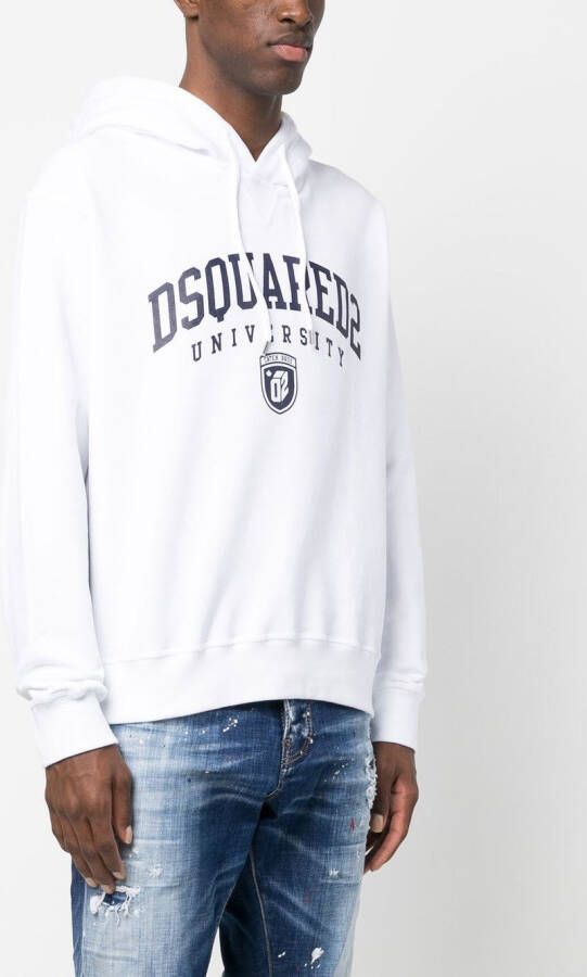 DSQUARED2 University print drawstring hoodie Wit
