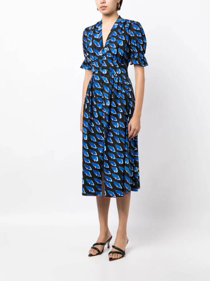DVF Diane von Furstenberg Midi-jurk met korte mouwen Zwart