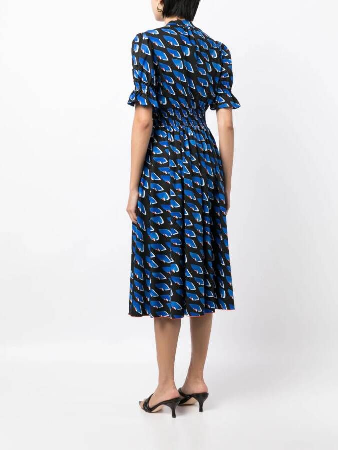 DVF Diane von Furstenberg Midi-jurk met korte mouwen Zwart