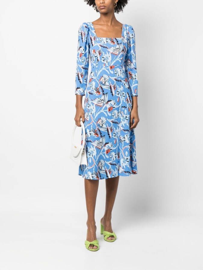 DVF Diane von Furstenberg Midi-jurk met bloemenprint Blauw