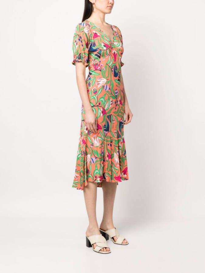 DVF Diane von Furstenberg Jurk met bloemenprint Oranje