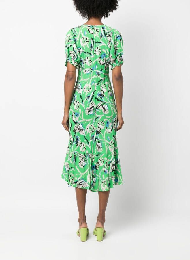DVF Diane von Furstenberg Midi-jurk met bloemenprint Groen