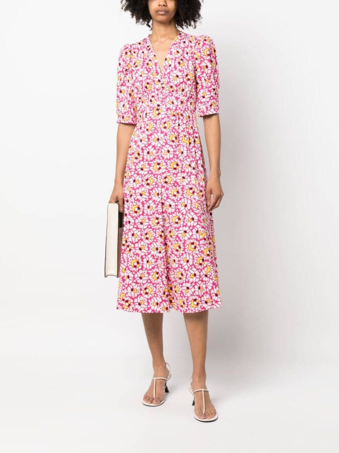 DVF Diane von Furstenberg Midi-jurk met bloemenprint Roze