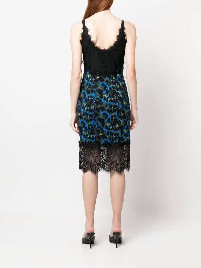 DVF Diane von Furstenberg Midi-jurk met afwerking van kant Zwart