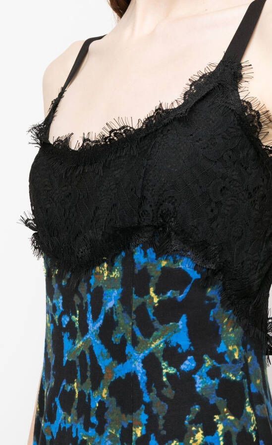DVF Diane von Furstenberg Midi-jurk met afwerking van kant Zwart