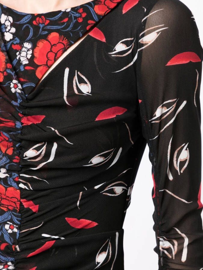 DVF Diane von Furstenberg Midi-jurk met bloemenprint Zwart