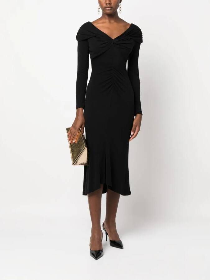 DVF Diane von Furstenberg Midi-jurk met ruches Zwart
