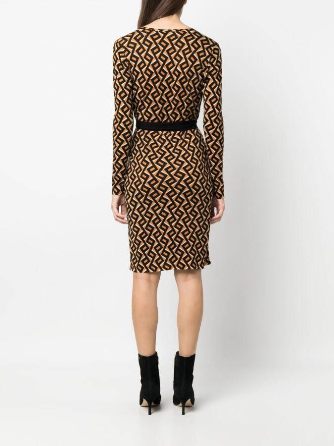 DVF Diane von Furstenberg Jurk met zigzagprint Bruin