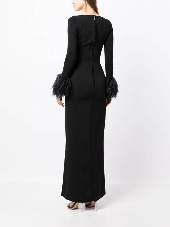 Elie Saab Avondjurk met veren afwerking Zwart