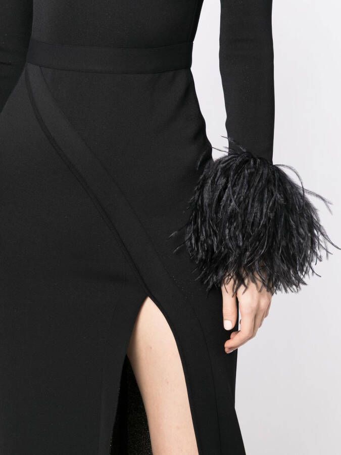Elie Saab Avondjurk met veren afwerking Zwart
