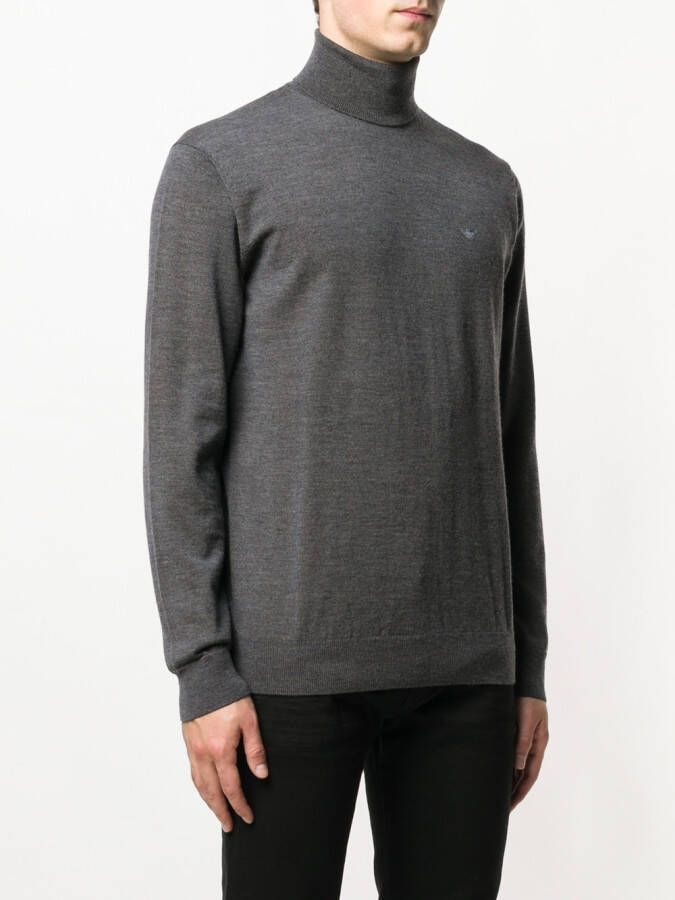 Emporio Armani embroidered logo turtleneck sweater Grijs