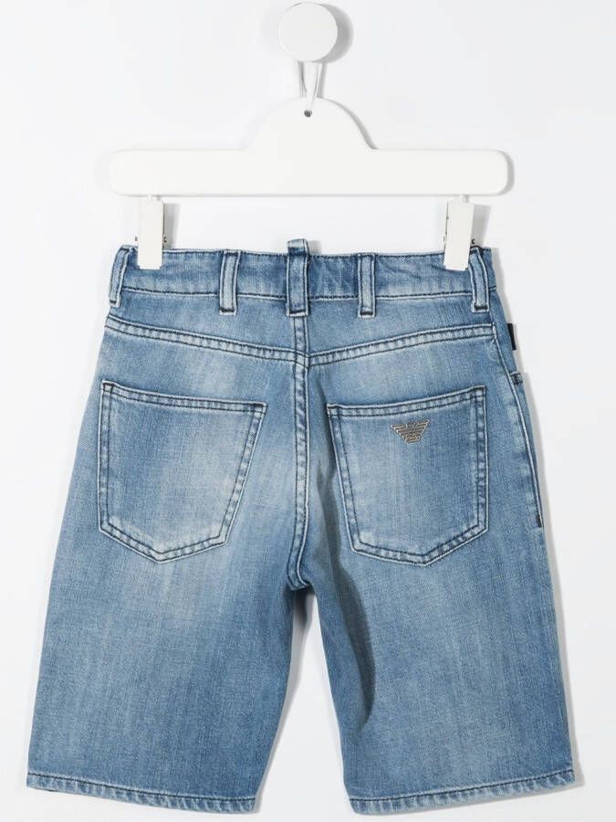Emporio Armani Kids Spijkershorts met vervaagd effect Blauw