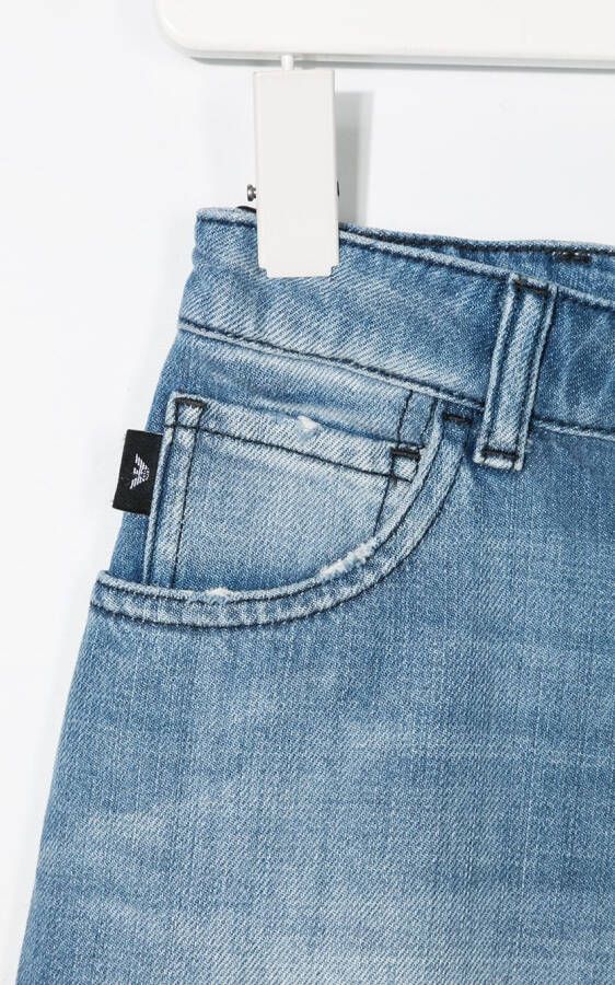 Emporio Armani Kids Spijkershorts met vervaagd effect Blauw