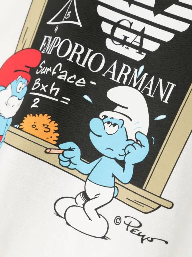 Emporio Armani Kids x Smurfs T-shirt met logoprint Wit