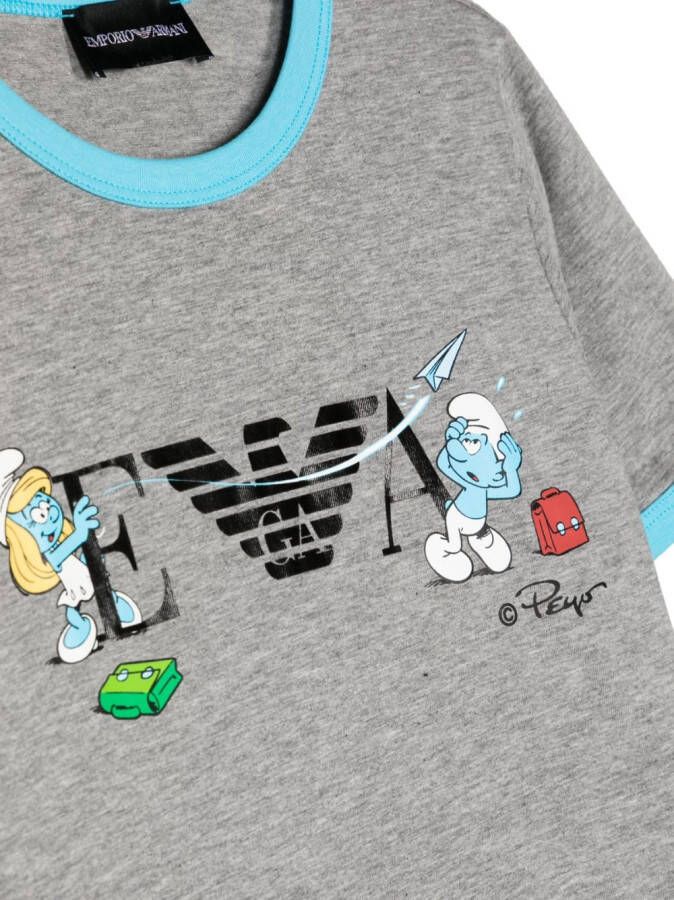 Emporio Armani Kids x Smurfs T-shirt met logoprint Grijs